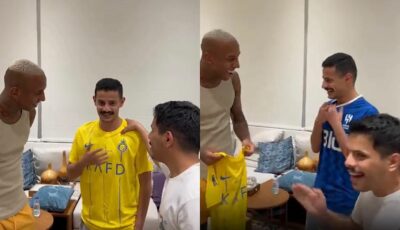 تاليسكا ينشر مقطع لصديقه الهلالي وهو يرتدي تيشيرت النصر بعد تحدي بينهما .. فيديو